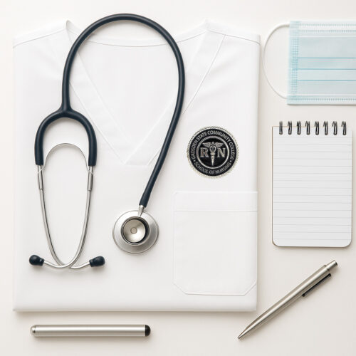 Custom Nurse Pins - White Scrubs Nurse Gear with School of Nursing Pin